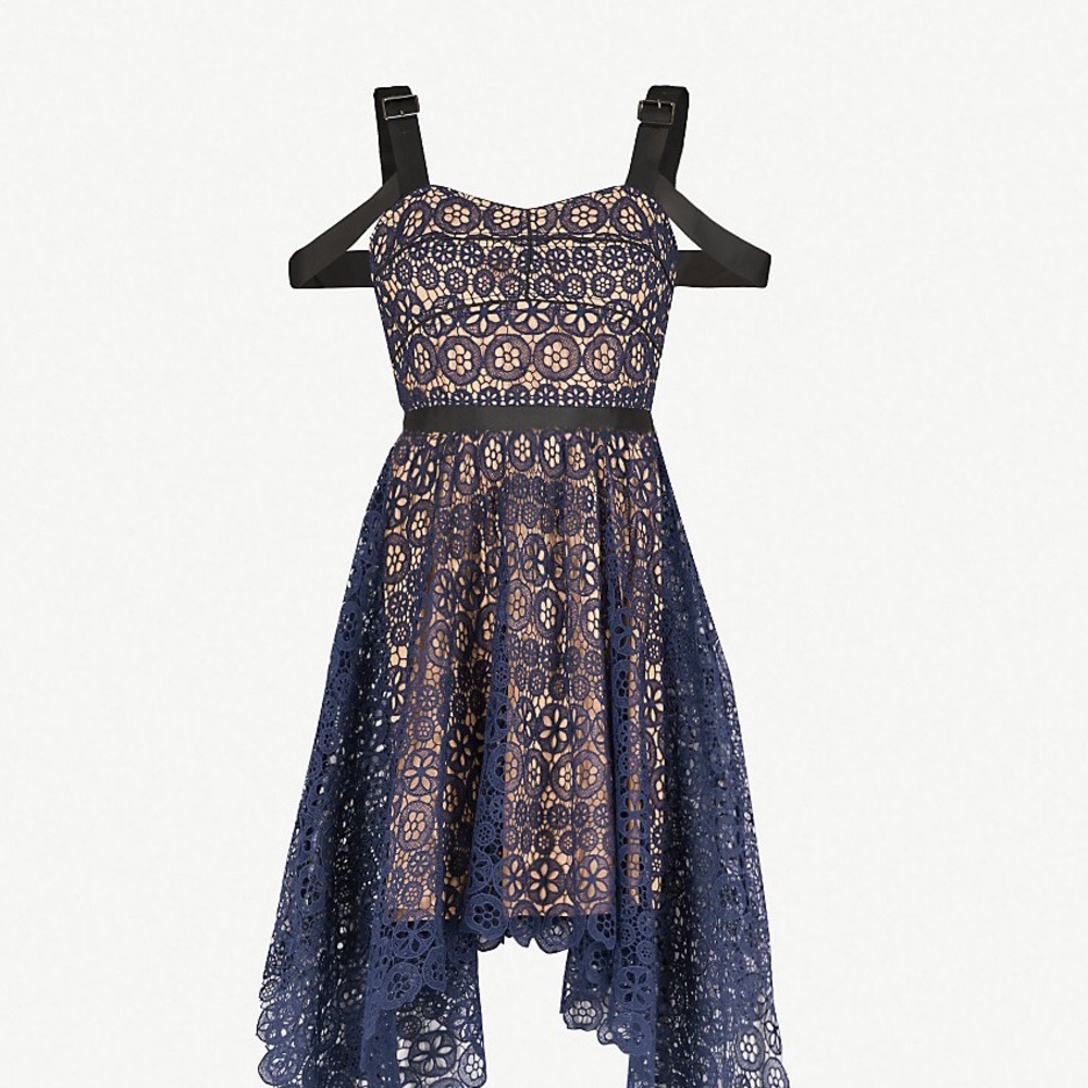 Self-Portrait Asymmetric floral lace midi dress